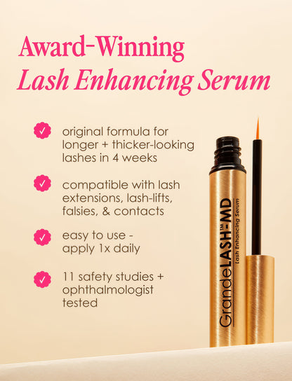 Grande Cosmetics GrandeLASH-MD Lash Enhancing Serum - Peptide & Vitamin Infused Formula for Longer, Thicker, Fuller Looking Lashes - Ophthalmologist Tested, Cruelty-Free