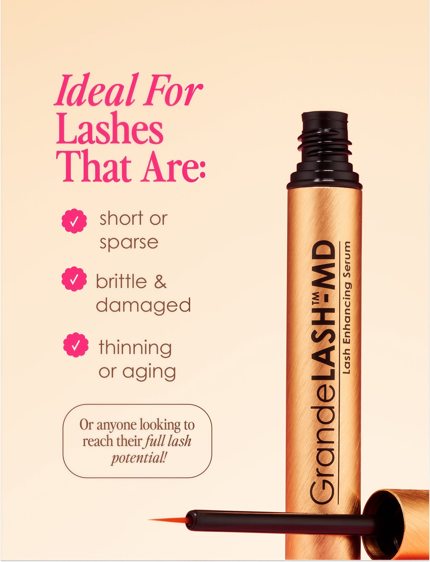 Grande Cosmetics GrandeLASH-MD Lash Enhancing Serum - Peptide & Vitamin Infused Formula for Longer, Thicker, Fuller Looking Lashes - Ophthalmologist Tested, Cruelty-Free