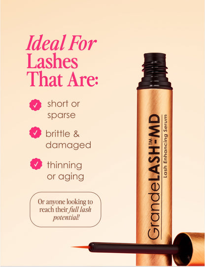 Grande Cosmetics GrandeLASH-MD Lash Enhancing Serum - Peptide & Vitamin Infused Formula for Longer, Thicker, Fuller Looking Lashes - Ophthalmologist Tested, Cruelty-Free